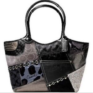 Coach Black & Gray Patchwork Bleecker Tote